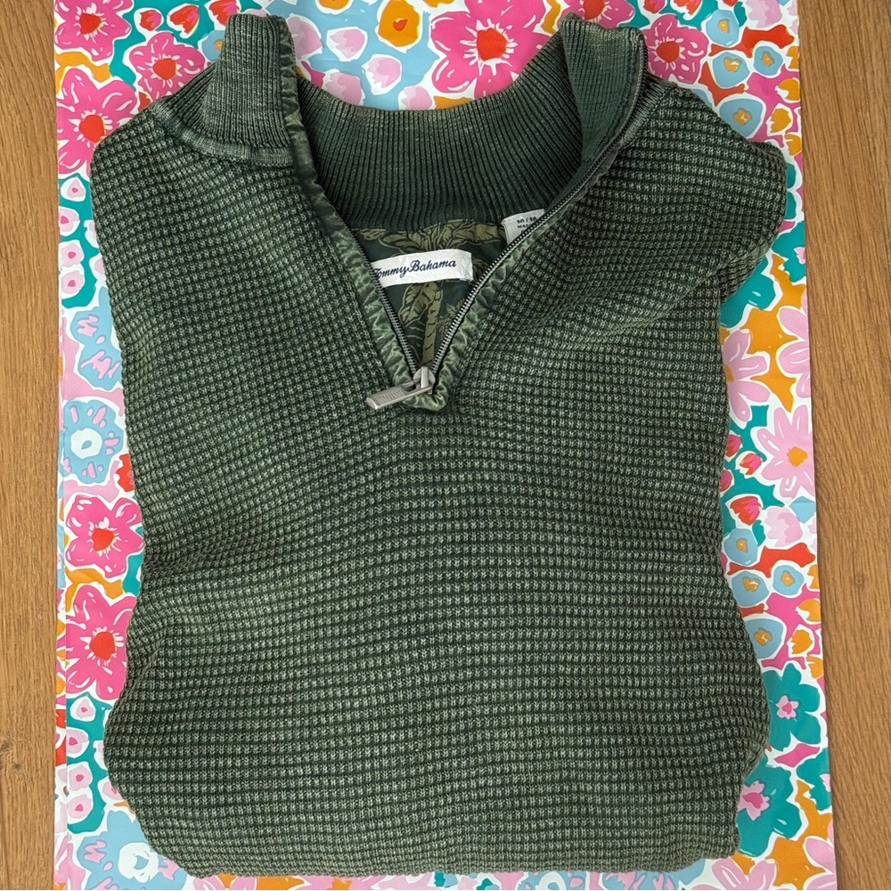 Tommy Bahama Olive Half-Zip Sweater